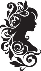 Vintage Floral Vision Womans Face Logo Retro Rose Reverie Black Floral Border Design