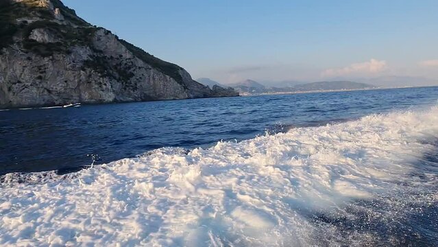 view of the sea from the mountain. luxury yacht in the sea. swimmingf the promende boat with passengers. boats in the bay. ship in the sea
