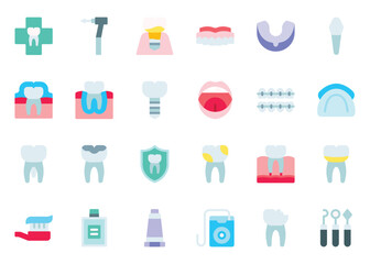 Dentist icon vector set. Dentist icon set. Dentist flat color icon collection
