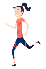 Daughter running or jogging marathon. Active and healthy lifestyle. People participate in sportive activity. Cartoon isolated illustration scene