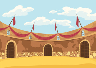 Fototapeta premium Gladiator fighting. Empty battle arena. Ancient history combat show for audience. isolated illustration
