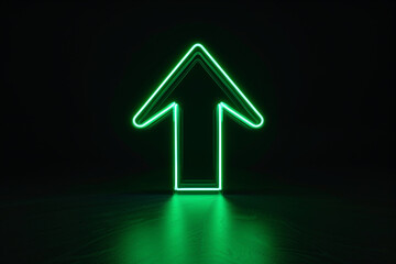 Neon green arrow pointing upwards in the dark