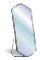 Home floor mirror icon with metal frame furniture. Hallway, bedroom interior design element. Full-length dressing room decor. Illustration isolated on white background