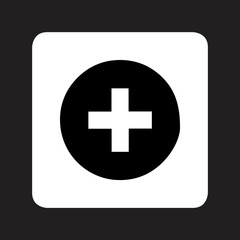 Add icon vector. Plus icon logo design. Medical cross symbol in square isolated on black background