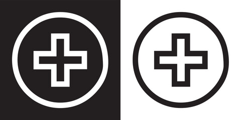 Add icon vector. Plus sign symbol in trendy flat style. Medical cross vector icon illustration isolated on black and white background