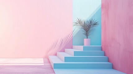 Obraz premium Stairs in trendy minimal interior. Abstract modern geometric style composition 3d rendering