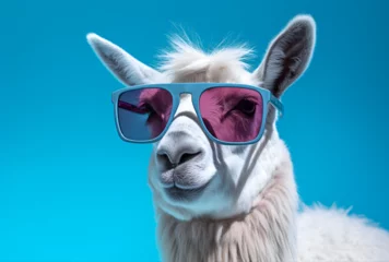 Wandcirkels tuinposter A llama wearing sunglasses © Sasit