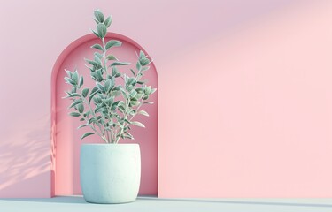 Arch frame with flower in trendy minimal design. Architecture interior background. 3d render