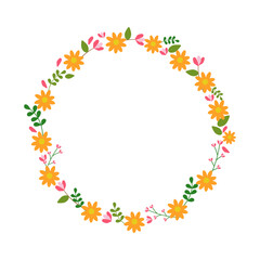 Flower wreath on white background. Flat vector illustration
