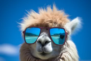 Gordijnen A llama wearing sunglasses © Sasit