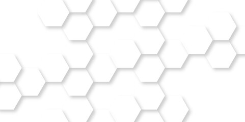 Abstract white background with hexagons pattern. White abstract vector wallpaper with hexagon grid. 3D technology Futuristic honeycomb mosaic white background.	
