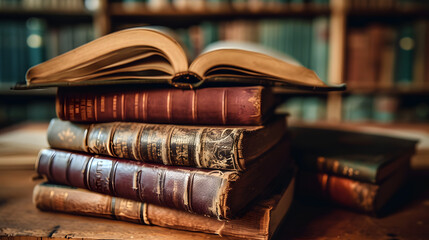 Antique Wisdom: A Stack of Embossed Leather-Bound Books