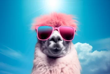 Gordijnen A llama wearing sunglasses © Sasit
