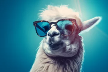 Deurstickers A llama wearing sunglasses © Sasit