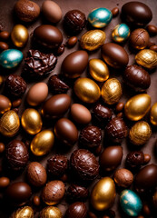 Obraz premium Easter chocolate eggs and bunny. Selective focus.