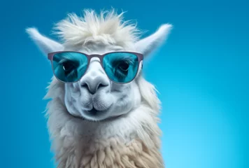 Papier Peint photo Lavable Lama A llama wearing sunglasses