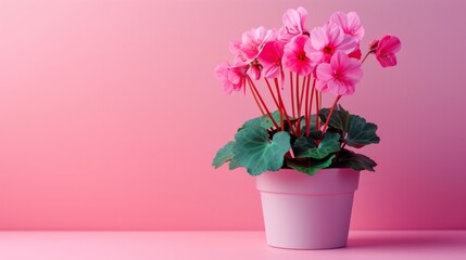 cyclamen flower in pot on minimalist vivid background, large copyspace area