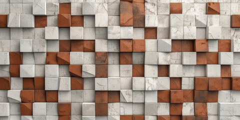 Abstract 3d render, brick wall brown and white theme geometric square background design, scene for products showcase, promotion display, abstract modern business background 3d