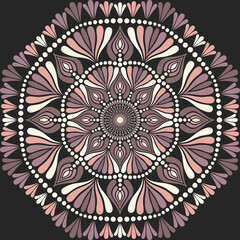 Flower mandala dot painting with black background.