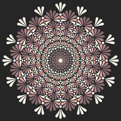 Flower mandala dot painting with black background.