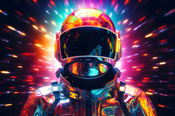 Portrait of Spaceman in glowing helmet, luminous color palette
