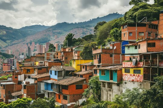 Panorama of the urban landscape with colorful brick houses