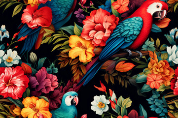 background with flowers and birds