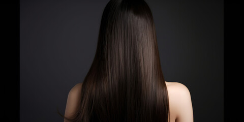Young Girl With Long Dark Straight Hair, Back View, Modern Hairstyle