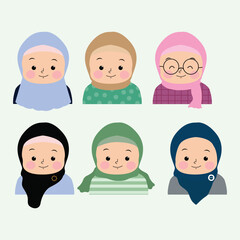 set of cartoon girls wearing hijab