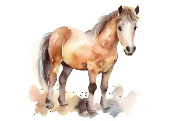 Obraz na płótnie Canvas watercolor painting illustration of young beautiful horse isolated on a white background , generative AI