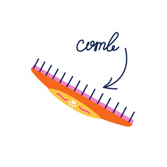 Comb vector isolated sticker. Tool for hairdressers and pet groomers in flat trendy style. Hairbrush clipart with handwritten typography