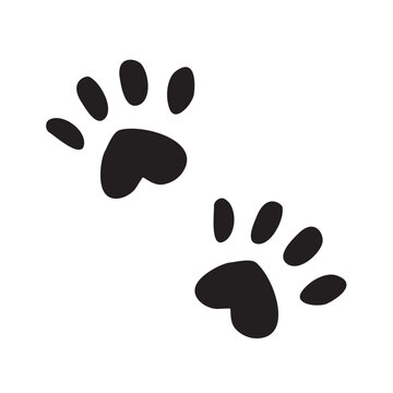 Pawprints black silhouette. Cute hand drawn vector isolated clipart. Animal trace on white background