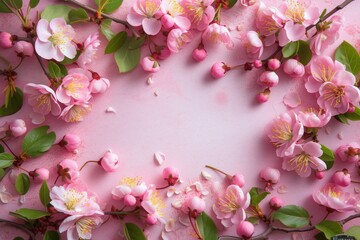 Fototapeta na wymiar An elegant arrangement of spring blossoms frames a blank space