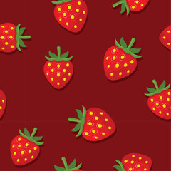 Strawberry Seamless Pattern with Red Background. Vector