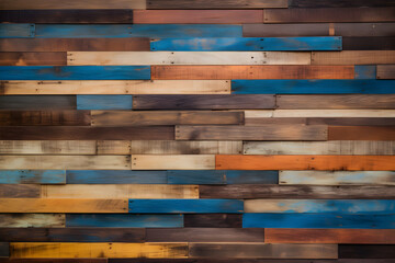 A wood wall made of multiple different colors is used as background