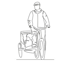 dad on a bicycle carrying a child in a stroller