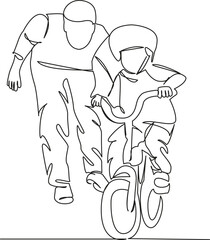 dad teaches child to ride a bike