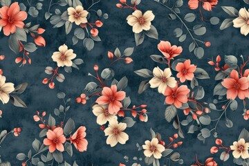 A rustic, seamless floral pattern.