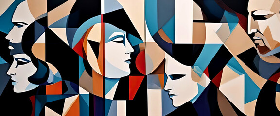 Abstract Faces in Colors - An expressive painting blending abstract forms and colors, creating imaginative faces that invite contemplation.