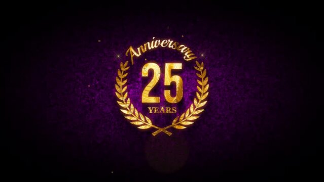 Luxury 25 years Anniversary Laurel Wreath Label Gold Texture Glitter Dust Reveal On Dark Purple Shiny Micro Turbulence Waves Grainy Pattern Texture Effect, With Isolated Background