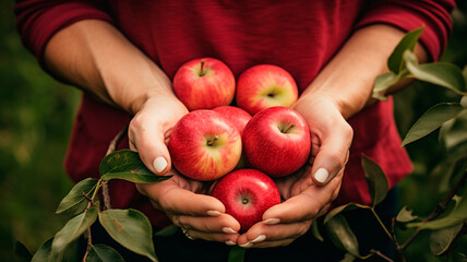 red ripe apples in female hands	
