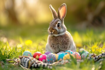 Obraz premium Easter bunny with eggs colorful