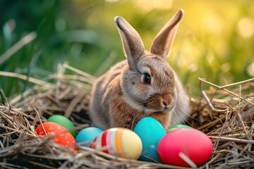 Easter bunny with eggs colorful