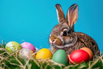 Easter bunny with eggs colorful