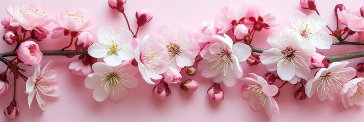Fototapeta na wymiar An elegant arrangement of spring blossoms frames a blank space