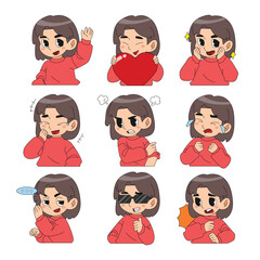 Set of cute little boy chibi character activities poses set collection with outline or line, little boy man doodle cartoon comic style. Isolated on white background, vector illustration