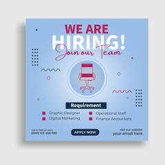 We are hiring job vacancy social media post or square web banner template vector design	