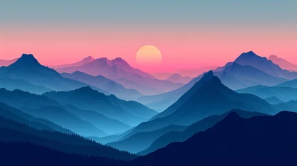 Foto op Canvas The sun rises over the mountain range. © Dorido