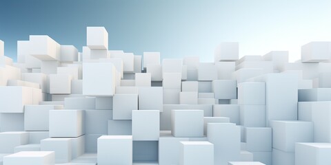 A banner with copy space and a block backdrop wallpaper of randomly shifting white cube boxes