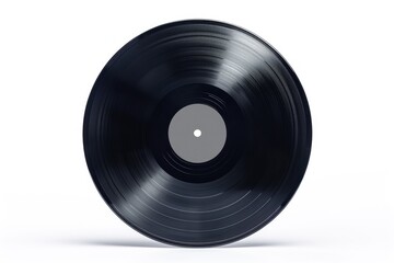 A black vinyl record on a white backdrop alone